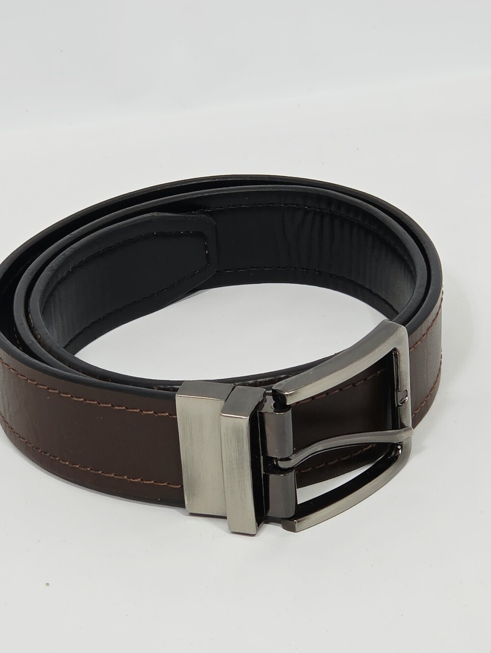Mens Reversible Brown Black Leather Dress Belt